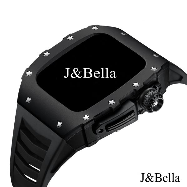 Apple Watch RSC-Aluminum alloy 44mm、45mm 黑色鋁合金手錶殼(黑色錶冠+黑色橡膠錶帶) Apple Watch手錶殼,Apple Watch不鏽鋼殼,Apple Watch保護殼,Apple Watch鋁合金殼,Apple Watch錶帶