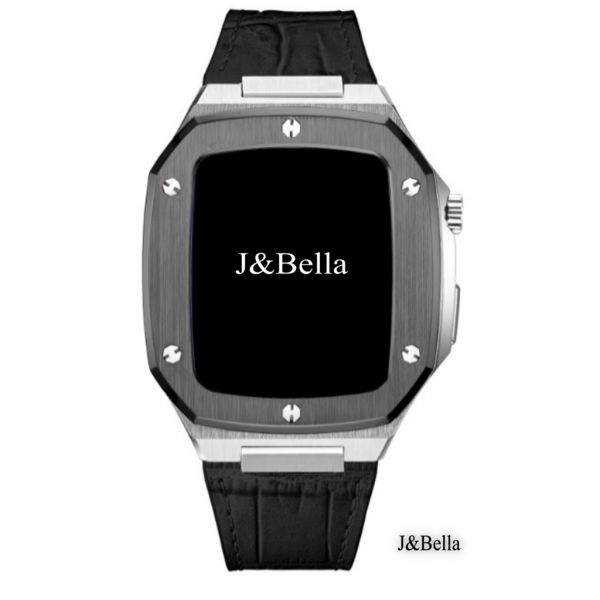 Apple Watch 44mm 手錶殼(銀色黑框-黑色橡膠錶帶) Apple Watch手錶殼,Apple Watch不鏽鋼殼,Apple Watch錶殼,Apple Watch保護殼,Apple Watch錶帶