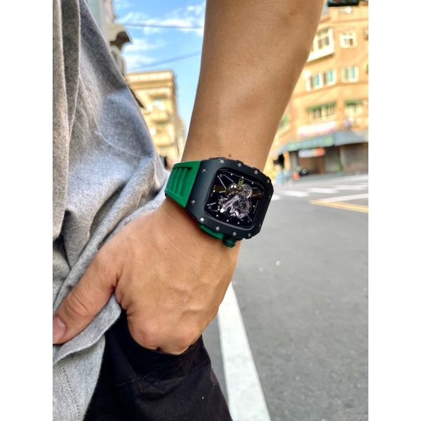 Apple Watch RSC-Aluminum alloy 44mm、45mm 黑色鋁合金手錶殼(綠色錶冠+綠色橡膠錶帶) Apple Watch手錶殼,Apple Watch不鏽鋼殼,Apple Watch保護殼,Apple Watch鋁合金殼,Apple Watch錶帶