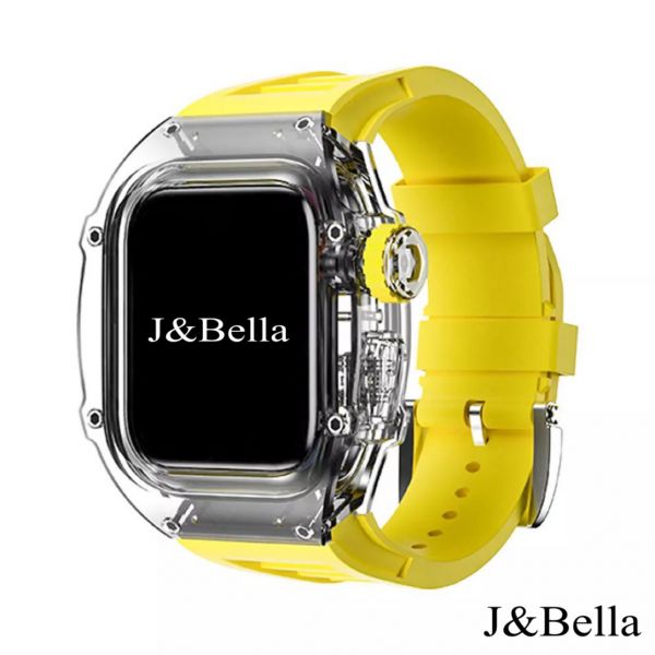 Apple Watch Ice Case 44mm、45mm 透明手錶殼(黃色錶帶) Apple Watch手錶殼,Apple Watch不鏽鋼殼,Apple Watch保護殼,Apple Watch鋁合金殼,Apple Watch透明錶殼,Apple Watch錶帶