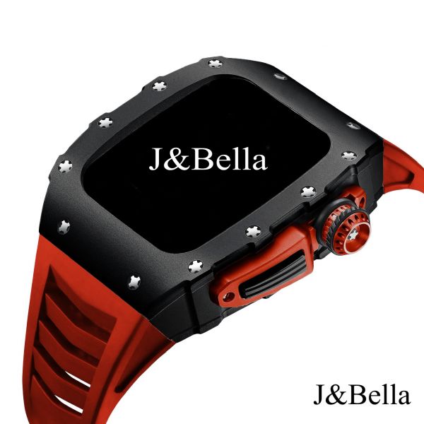 Apple Watch RSC-Aluminum alloy 44mm、45mm 黑色鋁合金手錶殼(紅色錶冠+紅色橡膠錶帶) Apple Watch手錶殼,Apple Watch不鏽鋼殼,Apple Watch保護殼,Apple Watch鋁合金殼,Apple Watch錶帶