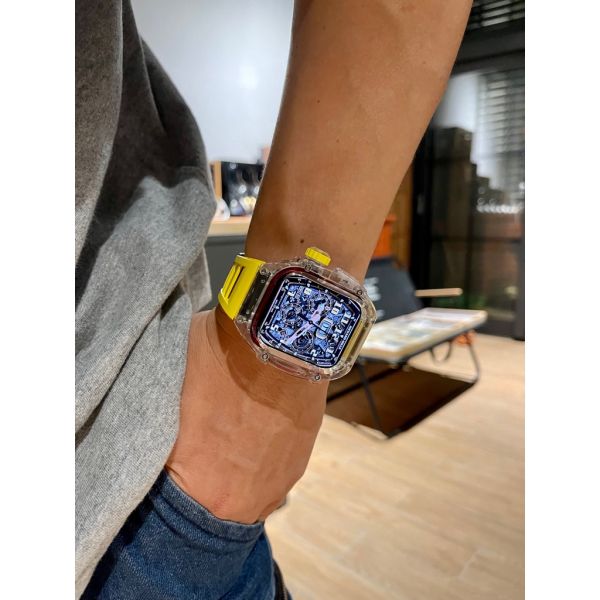 Apple Watch Ice Case 44mm、45mm 透明手錶殼(黃色錶帶) Apple Watch手錶殼,Apple Watch不鏽鋼殼,Apple Watch保護殼,Apple Watch鋁合金殼,Apple Watch透明錶殼,Apple Watch錶帶