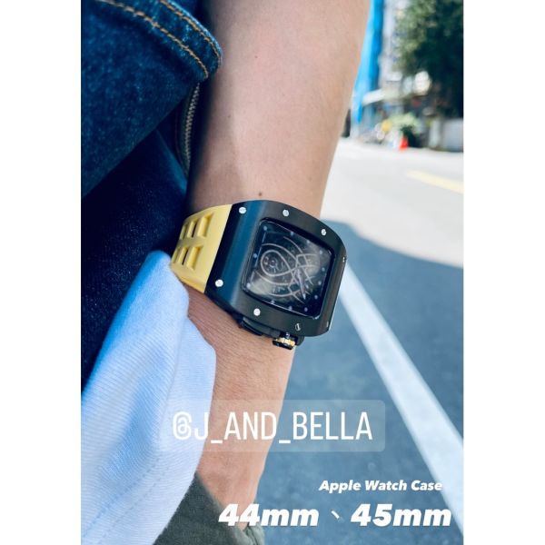 Apple Watch RSC 44mm、45mm 黑色不鏽鋼手錶殼(黃色錶冠+黃色橡膠錶帶) Apple Watch手錶殼,Apple Watch不鏽鋼殼,Apple Watch錶殼,Apple Watch保護殼,Apple Watch錶帶