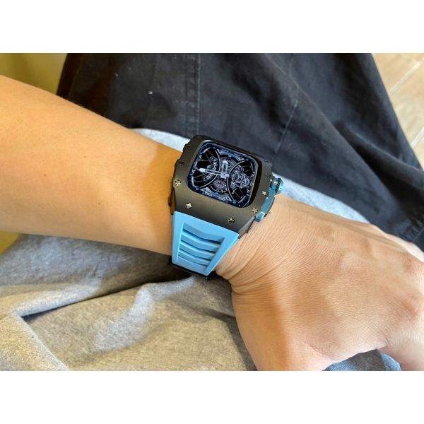 Apple Watch RSC-Aluminum alloy 44mm、45mm 黑色鋁合金手錶殼(藍色錶冠+藍色橡膠錶帶) Apple Watch手錶殼,Apple Watch不鏽鋼殼,Apple Watch保護殼,Apple Watch鋁合金殼,Apple Watch錶帶