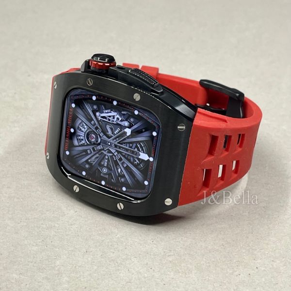 Apple Watch RSC 44mm、45mm 黑色不鏽鋼手錶殼(紅色錶冠+紅色橡膠錶帶) Apple Watch手錶殼,Apple Watch不鏽鋼殼,Apple Watch錶殼,Apple Watch保護殼,Apple Watch錶帶