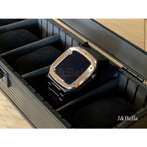 Apple Watch 44mm 手錶殼(黑色金框-黑色鋼帶) Apple Watch手錶殼,Apple Watch不鏽鋼殼,Apple Watch錶殼,Apple Watch保護殼,Apple Watch錶帶