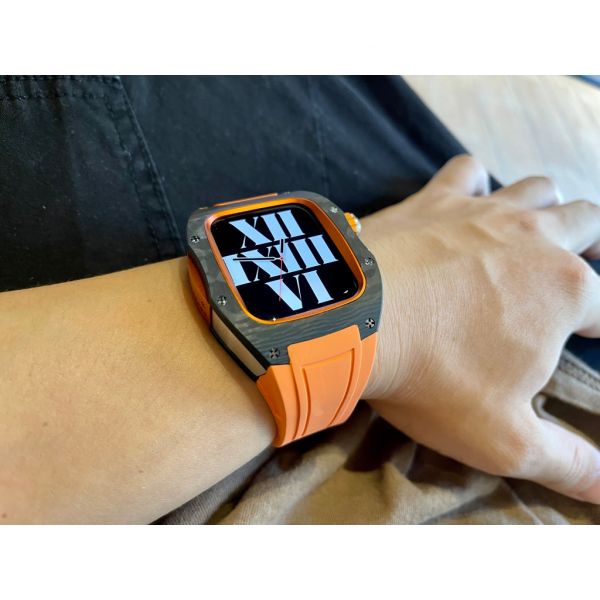 Apple Watch Carbon運動款44mm、45mm (澄色)碳纖維手錶殼 Apple Watch手錶殼,Apple Watch不鏽鋼殼,Apple Watch錶殼,Apple Watch保護殼,Apple Watch錶帶