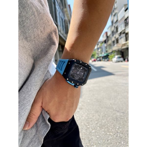 Apple Watch RSC-Aluminum alloy 44mm、45mm 黑色鋁合金手錶殼(藍色錶冠+藍色橡膠錶帶) Apple Watch手錶殼,Apple Watch不鏽鋼殼,Apple Watch保護殼,Apple Watch鋁合金殼,Apple Watch錶帶