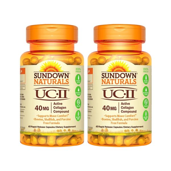 Sundown日落恩賜 勇健UCII®非變性二型膠囊x2瓶組(60粒/瓶) 葡萄糖胺,軟骨素,鈣,二型膠原蛋白,UCII,關節保養