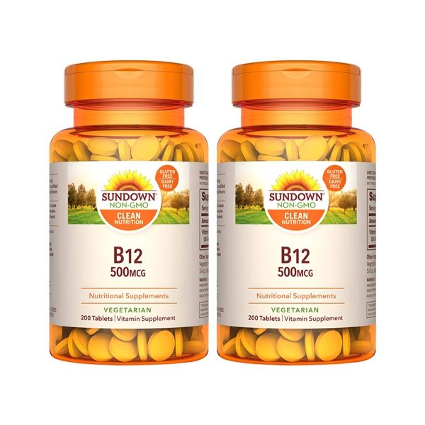 Sundown日落恩賜 茹素B12 500mcg錠x2瓶組(200錠/瓶) B12,紅血球,神經系統,葉酸