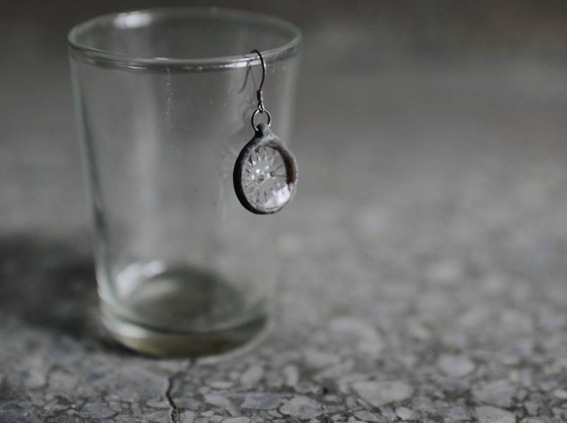 真真鑲嵌玻璃研究所 | 捷克1930's玻璃鈕扣耳環-單只販售 
