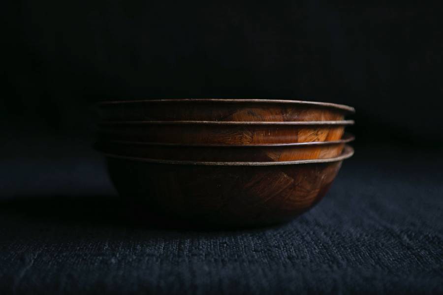 早期木片編織碗 