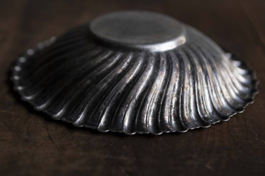 早期金屬鍍銀貝殼盤 