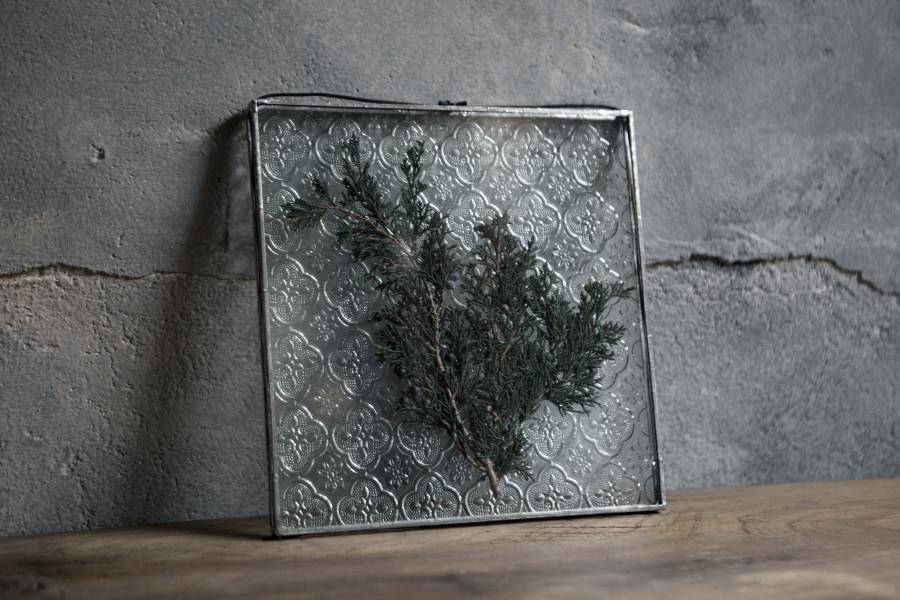 真真鑲嵌玻璃研究所｜植物玻璃掛飾 方形 