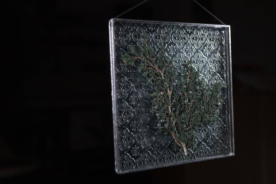 真真鑲嵌玻璃研究所｜植物玻璃掛飾 方形 