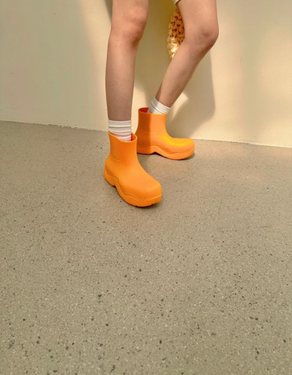 Bottega Veneta 640045 女款 果凍橡膠踝靴 5.5公分高 橘黃色  IT38 
