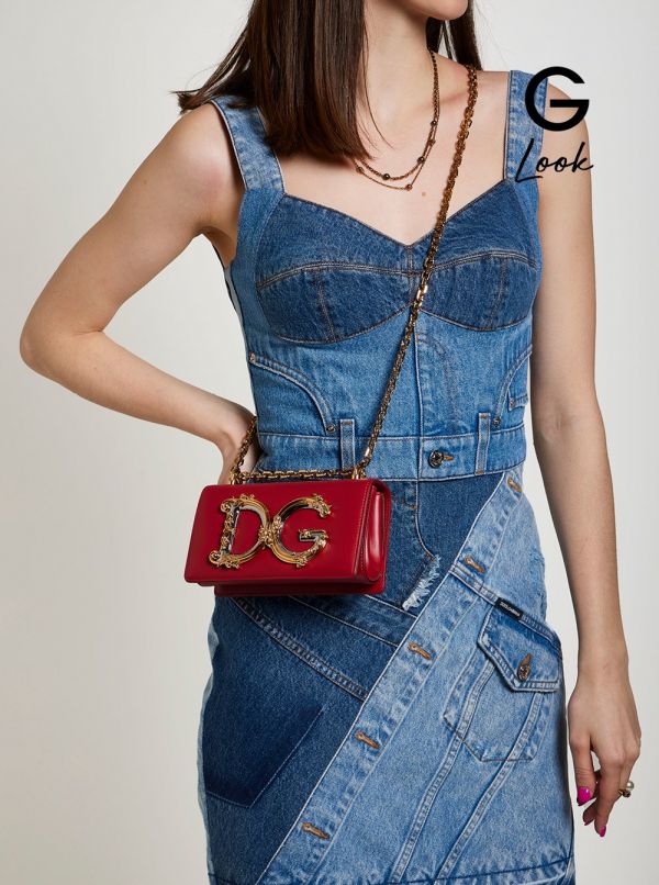 Dolce&Gabbana 女款 DG 拼飾丹寧短款連衣裙  IT42/44 YSL COLLEGE學院包