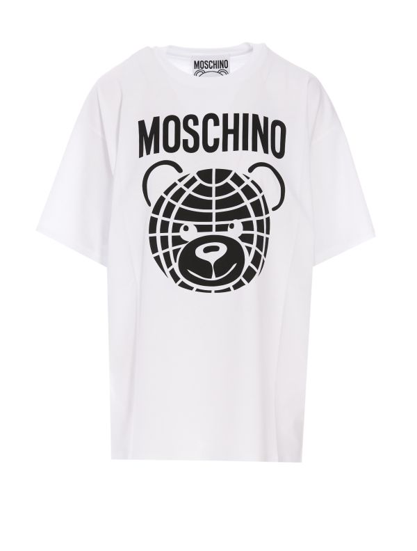 Moschino 女款地球泰迪熊OS版型有機棉T上衣  白色    XS/S/M/L 