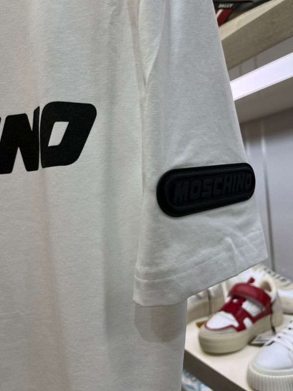 Moschino 男款 Logo 貼片彈力棉質短袖棉T /上衣  白色  46S/48M/52XL 