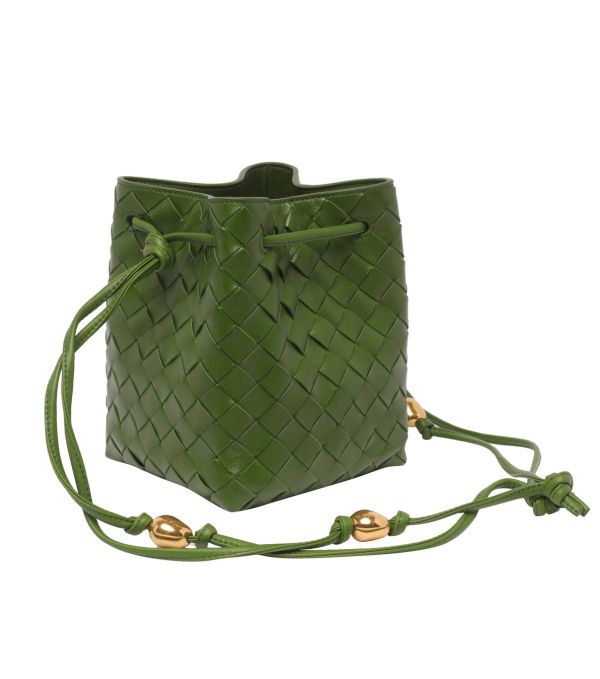Bottega Veneta 717432 金色珠飾小羊皮編織水桶包    松葉綠 