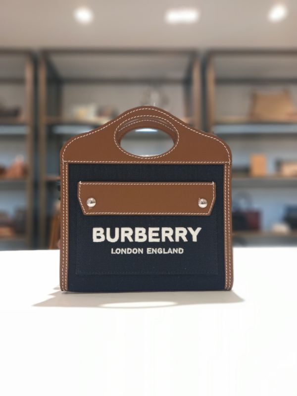 Burberry 80551871 Pocket 迷你双色帆布拼皮革口袋包  黑色 