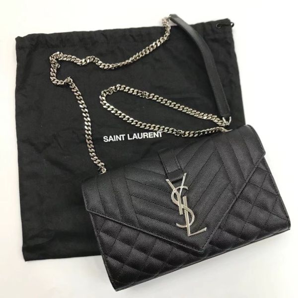 Saint Laurent YSL 600195 三種衍縫粒面壓紋皮革信封包  黑色及銀色Logo YSL COLLEGE學院包
