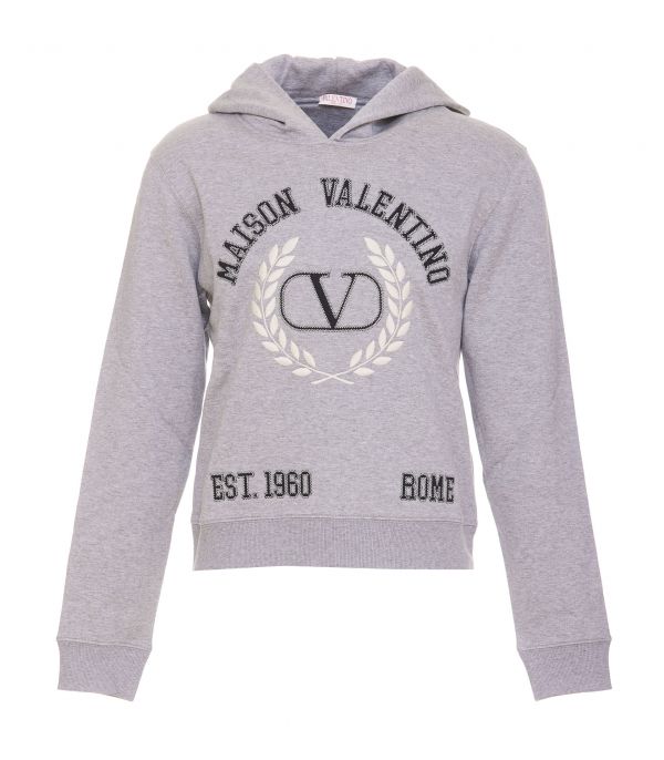 Valentino 男款/中性灰色徽標連帽棉質運動衫/上衣   灰色 M/L/XL 