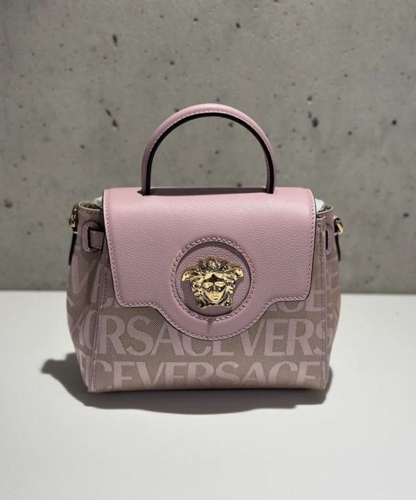 Versace La Medusa 小款印花及皮革美杜莎女王包    粉色 