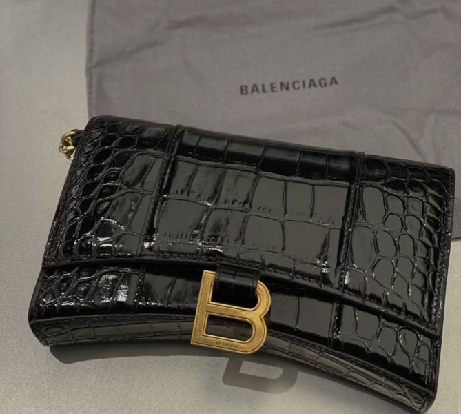 Balenciaga 656050 鱷魚紋小牛皮沙漏包 WOC    金釦黑色 