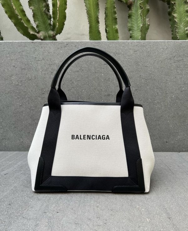 Balenciaga 339933 Navy S 小款帆布手提托特子母包  黑白配色 