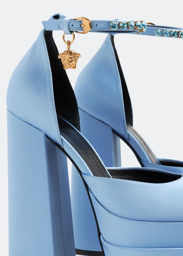 Versace Medusa Aevitas 美杜沙緞面厚底芭比高跟鞋    藍色    IT36/37/37.5/38/38.5/39 