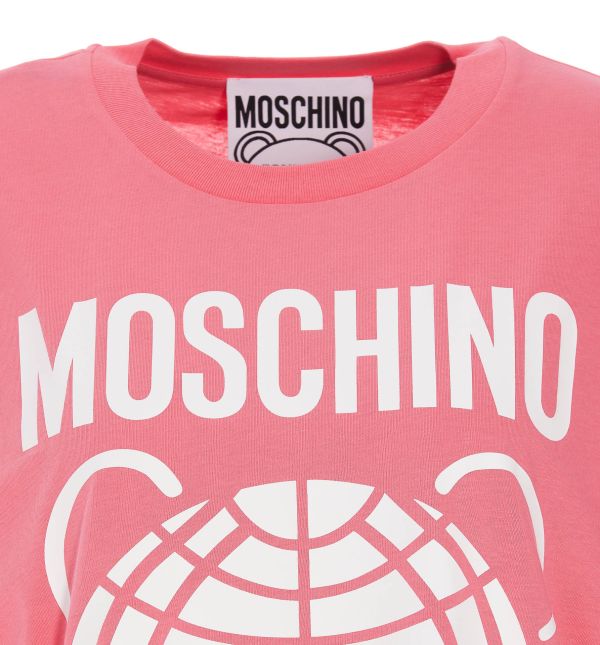 Moschino 女款地球泰迪熊OS版型有機棉T上衣    粉色    XS/S/M/L 