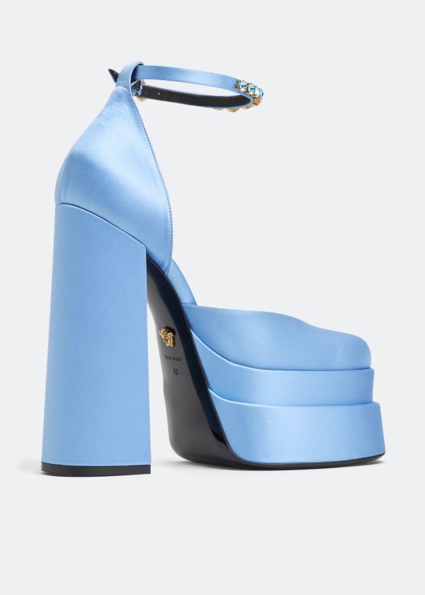 Versace Medusa Aevitas 美杜沙緞面厚底芭比高跟鞋    藍色    IT36/37/37.5/38/38.5/39 
