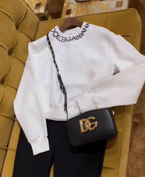 Dolce&Gabbana 女款 DG 徽標刺繡衣領短款長袖衛衣/上衣  IT42/44 YSL COLLEGE學院包