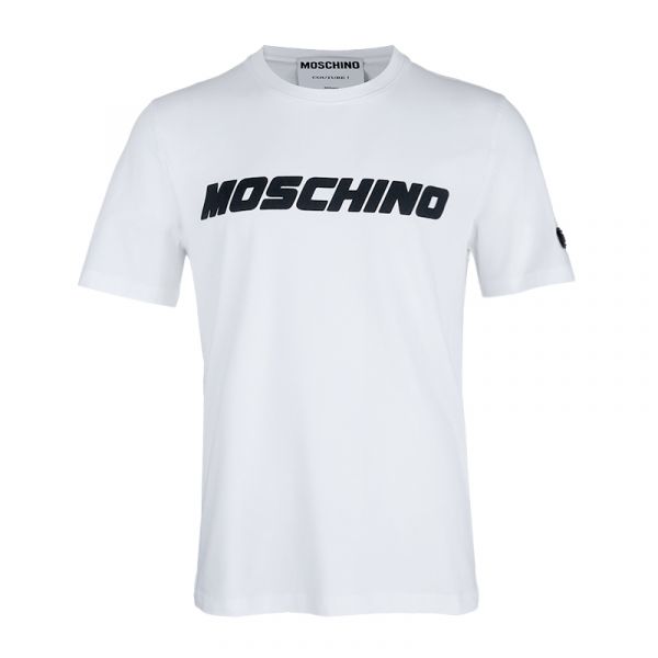 Moschino 男款 Logo 貼片彈力棉質短袖棉T /上衣  白色  46S/48M/52XL 