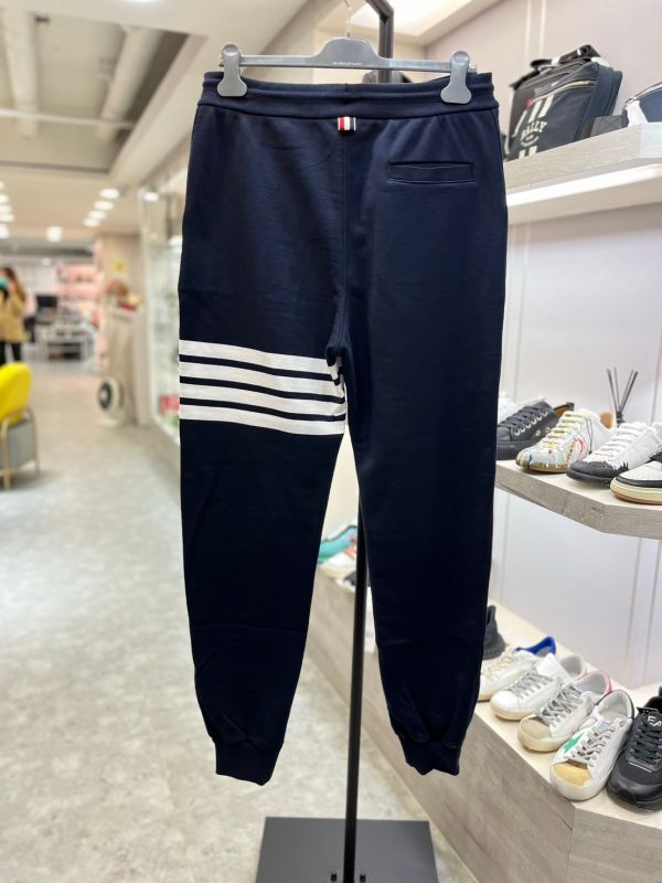 Thom Browne 男款經典四棉圈設計 白圈 深藍色 長棉褲  4 XL  黑色 