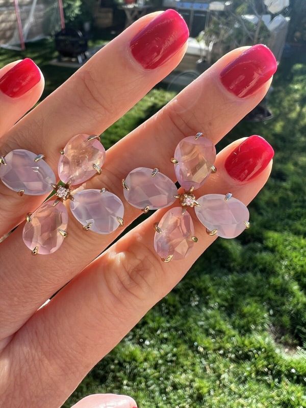 Mimi Milano 18K 玫瑰金鑽石和玉髓花朵耳環 