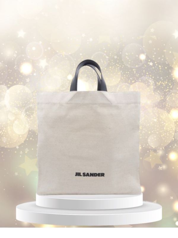Jil Sander 皮革手柄的方形棉質書袋包/購物包 JIL SANDER