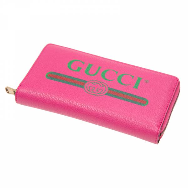 Gucci 496319 復古圖紋小牛皮拉鍊長夾/錢包  粉色 