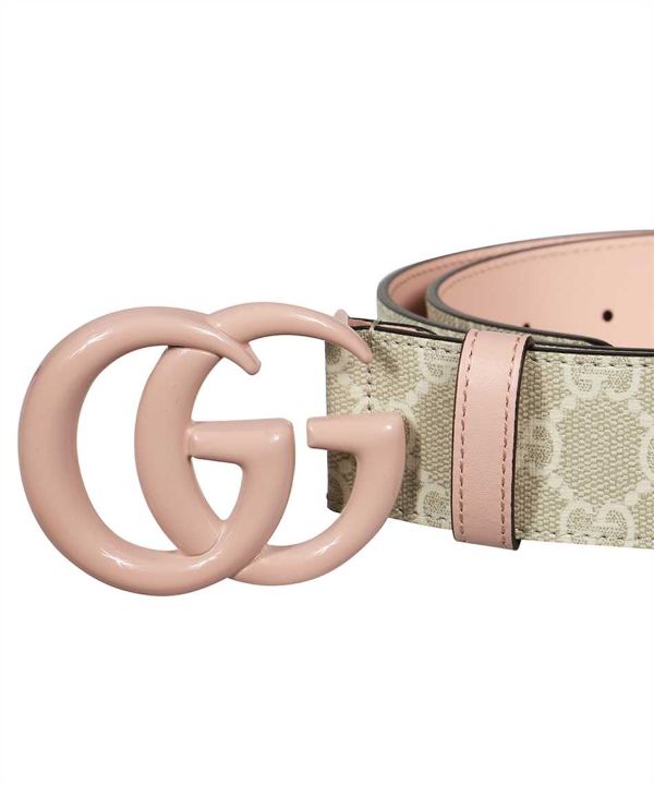 Gucci 400593 雙G陶瓷飾面GG 寬版4公分腰帶  米色及淺粉紅色  75公分/80公分 
