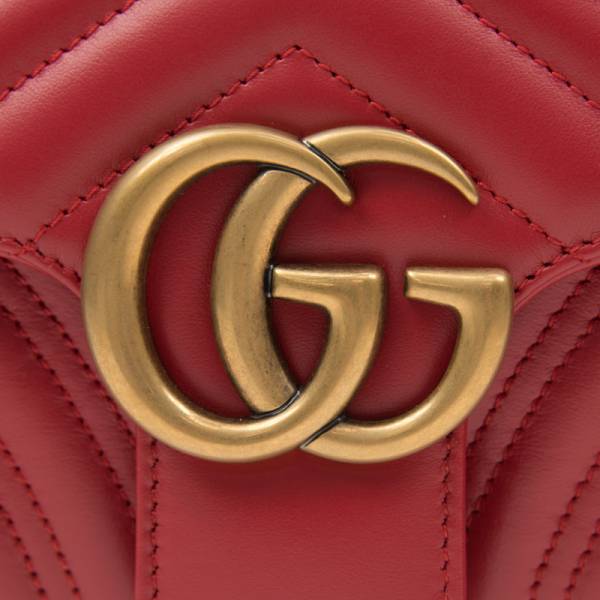 Gucci 443497 GG Marmont 小款 26公分雙G 金鍊包     紅色 
