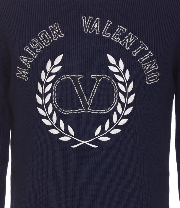 Valentino 男款/中性刺繡羊毛圓領針織衫/上衣   黑色 L/XL 
