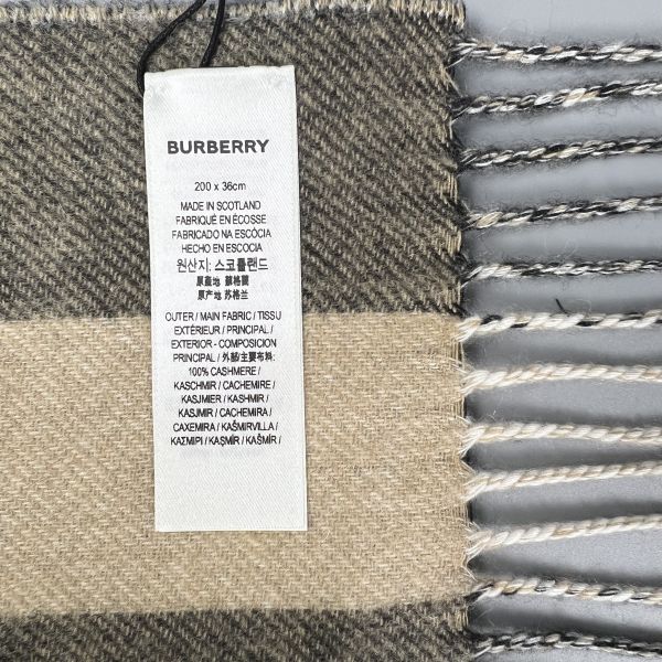 Burberry 80574631 雙面兩用格紋拼專屬標識羊絨圍巾 