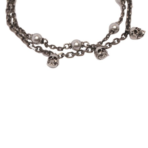 Alexander McQueen古董銀珍珠骷髏鏈手鍊 
