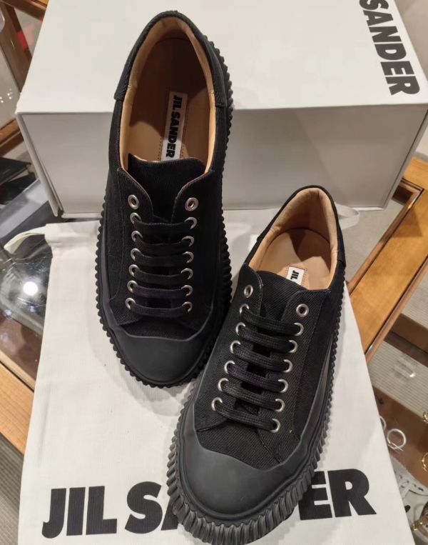 Jil Sander 女款帆布厚底餅乾鞋 增高4.5公分 黑色 IT37/38 建議購買小一號 