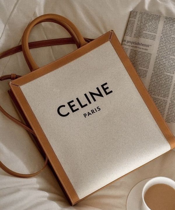 Celine 192082  帆布 Logo 小款凱旋門 Cabas 包   棕色/自然色 Celine 192082 帆布 Logo 小款凱旋門 Cabas 包   棕色/自然色