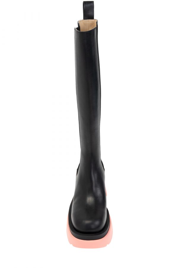 Bottega Venta 667149 Flash 植鞣革高筒切爾西靴  黑色/火鶴粉 增高9.5公分  IT40/41 