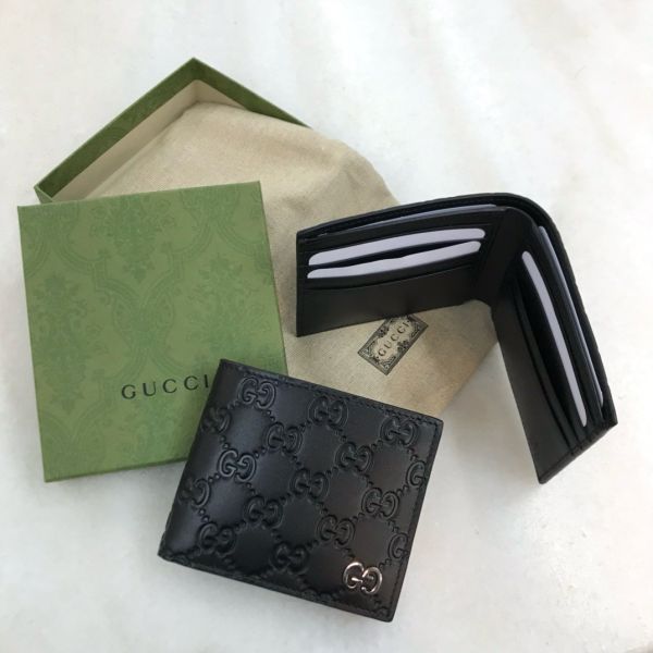 Gucci ‎473916 Signature皮革短夾/錢包  黑色﻿ 