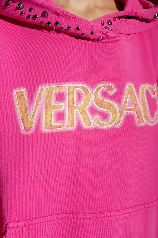 Versace 女款鉚釘仿舊徽標連帽衫上衣  粉色    IT38/40/42﻿ 