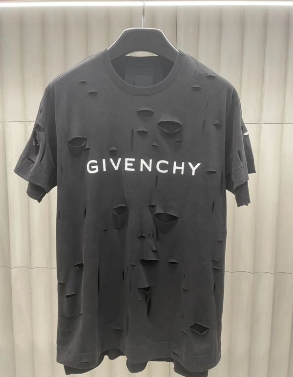 Givenchy 男款 超大版型短袖破壞效果鏤空棉T/上衣    黑色    S/M/L/XL Givenchy 男款 超大版型短袖破壞效果鏤空棉T/上衣    黑色    S/M/L/XL
